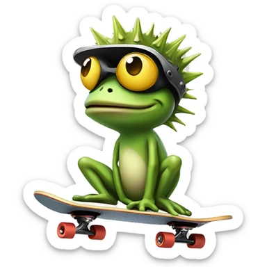 frog wearing spiky helmet while riding a skateboard  sticker