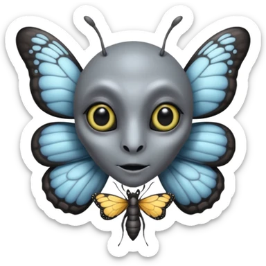 an standard grey alien with seperate a butterfly on shoulder sticker