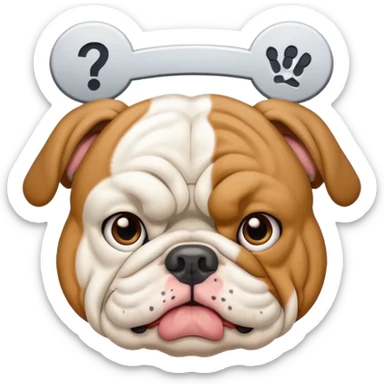 english bulldog raising a 'need help' sign above its head sticker
