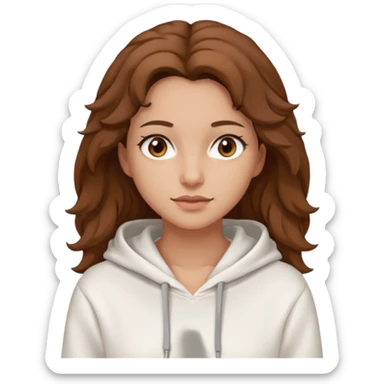 Una donna con una felpa semplice bianca,ha gli occhi marroni,i capelli castani , c’è gli ha lunghi e ricci ma non troppo sticker