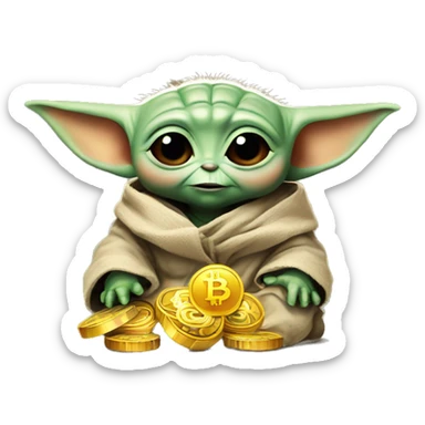 Baby Yoda likes bitcoins sticker