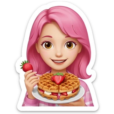 chica sonriente comiendo wafles con frutilla sticker