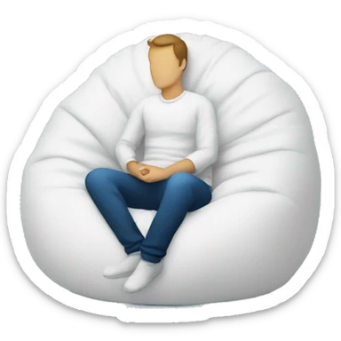 white featureless silhouette of a man sitting on a white beanbag against a blue background sticker