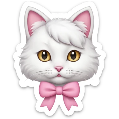 White kitty with a one pink bow on the side of her ear sticker