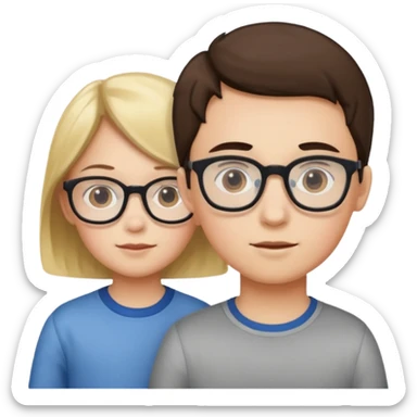 one girl with no glasses, two boys with glasses, young children sticker