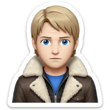 Leon Kennedy from resident evil 4 remake in sheepskin coat and black t-shirt blue eyes sticker