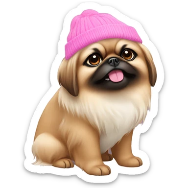pekingese dog wearing pink beanie sticker