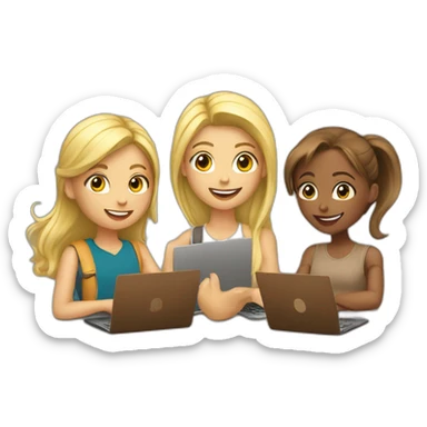 Blond Girl an Brown Girl with Camera, Handy and Laptop sticker