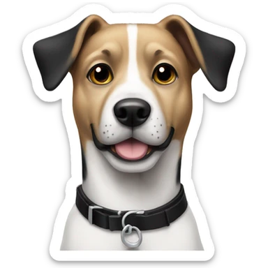 Mostly Black and white dog with black collar on  sticker