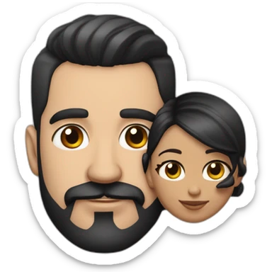 Very short haircut hair white latino man with skin fade, detailed moustache and beard, cuddling his wife black woman with straight black hair with a pony tail and big earrings sticker