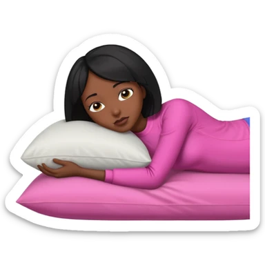 Dark skin woman with black bob in hair wearing pink laying head on pillow  sticker