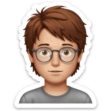 Boy with messy brown hair and thin rim glasses sticker