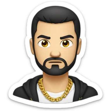 Russian male angry thug wearing gold chain with black hair and short beard sticker
