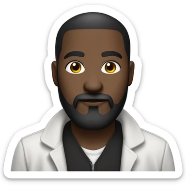 a serious dark-skinned man with a beard, mustache and short haircut, wearing a white shirt with a black tie and a zip hoodie. sticker