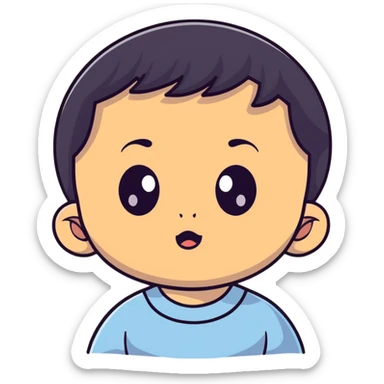 Baby boy face with big eyes, medium skin tone, and black hair sticker