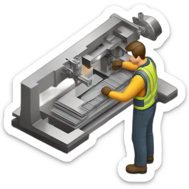 isometric fabricator working in creative workshop cnc machine woodshop metalshop industrial  sticker