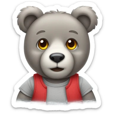 cute grey teddy bear wearing red t-sh sticker