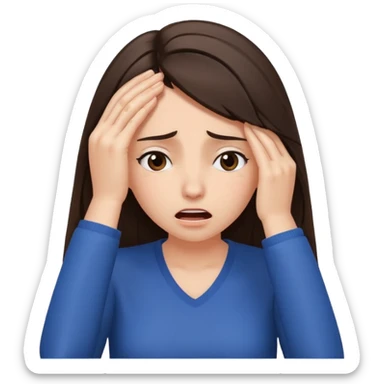 female pulling her hair with stressed face, face palm, brunette sticker