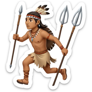 american Indian running with hunting spear in one hand sticker