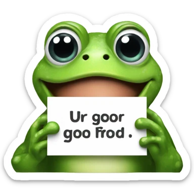 Frog holding a sign saying, "UR good" sticker