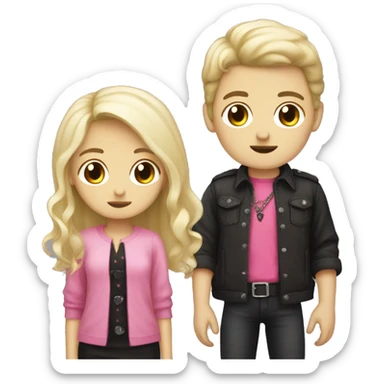 Goth brown haired boy and blonde pink clothes girl  sticker
