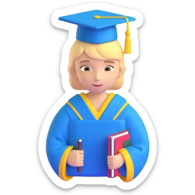 Ukrainian student with blue and yellow clothing, graduation cap sticker
