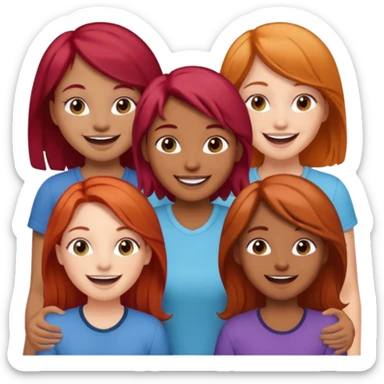 4 inclusive friends (3 girls and 1 man) laughing : 1 man must be brown, 1 girl have to have red hair, an other one must have blond hair and the last one is brown and have brown hair sticker