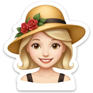 girl with a decorative, elegant hat, smiling sticker