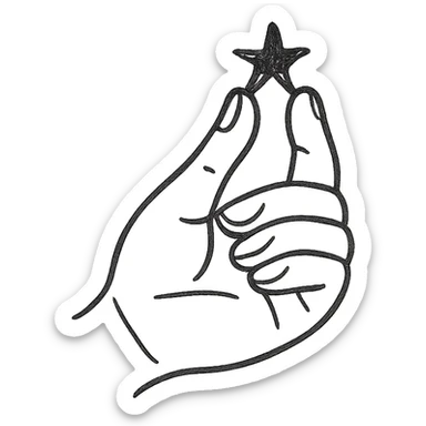 simple monochrome icon of a hand holding a tiny star, black outline, creative and minimal sticker