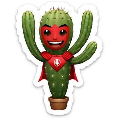 super hero cactus laughs in black and red outfit sticker