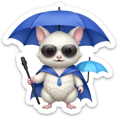 cute white bat with sunglasses, full body sticker