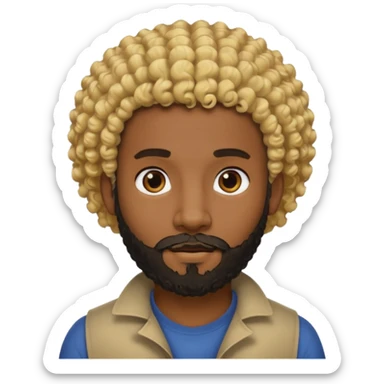Black man with curly blonde hair and a black beard sticker