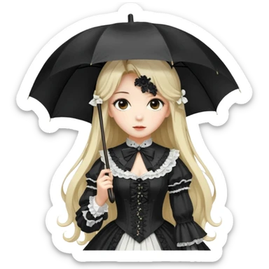 Beautiful pretty Victorian gothic Lolita lady, anime style, gorgeous hair, beautiful dress, holding umbrella sticker
