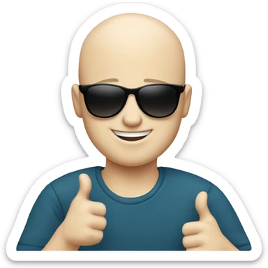 happy bald boy blue-eyed giving thumbs-up whit black sun glasses  sticker