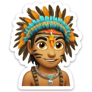 Chamán indígena con corona de plumas de guacamayo y collares de colmillos de tigre sticker