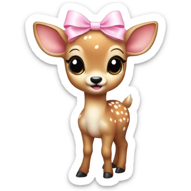Baby deer with light pink bow on ear standing sticker