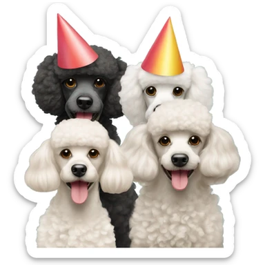 3 poodles in birthday hats c sticker