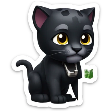 Black panther cat eating Minecraft block sticker