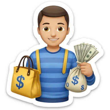 создай невероятно реалистичного украинца вора с большим мешком с деньгами в сине-желтых цветах sticker