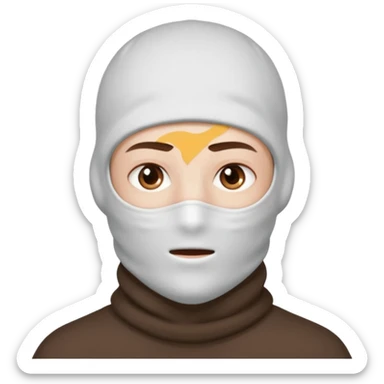 head of a guy with brown eyes wearing a white balaclava without a mouth, with a cool expression sticker