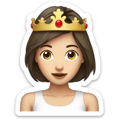 a brunette woman with a crown on the head, asian, shoulders, whit t-shirt sticker