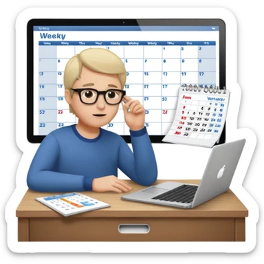 weekly calendar next to group of person working with unadjusting it with laptop sticker