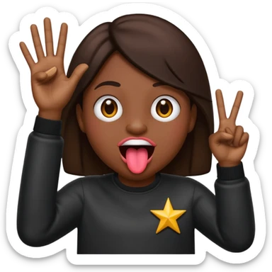 Black emoji sticking out tongue and holding up rockstar hands sticker
