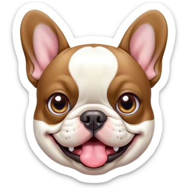 Cinematic Comical Pied French Bulldog Portrait Emoji, Head tilted with an exaggeratedly shocked, comical expression and wide, humorously expressive eyes, showcasing a distinctive pied fur of contrasting hues and a charmingly goofy face, simplified yet hilariously detailed, glowing with a sassy, playful radiance, high shine, exuding a mischievous and meme-worthy charm, styled with a soft glowing outline, capturing the essence of a Pied French Bulldog that looks ready to spark a viral laugh! sticker