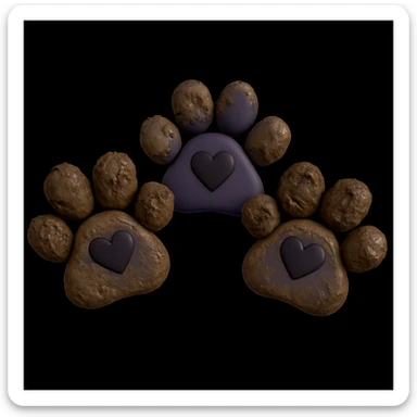 Make the two black puppy paws look muddy, keep the black heart around them and original style (original style slug: 3d-emoji) sticker
