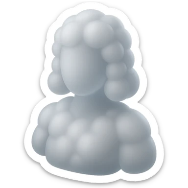 person made entirely of white fluffy convex clouds, shoulder length, front view, matte glass style sticker