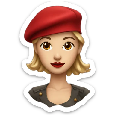A girl with red lips and red beret sticker