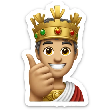 A Roman emperor (with laurel crown) raising his thumb, smiling confidently, as if approving a great victory or conquest. sticker