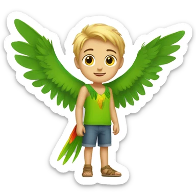 A blonde boy named Grian with the wings and legs of a parrot sticker