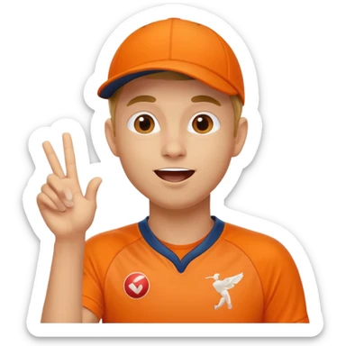 cricketer in orange jersey doing a flying kiss, fun, lively sticker